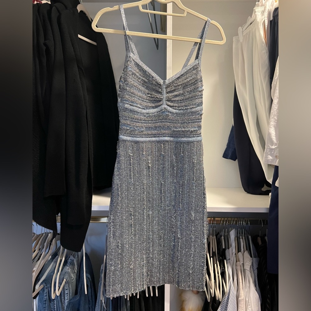 Herve Leger shimmery blue mini dress. Size S